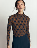 High Neck Jersey Top-French Navy, Geo Parade Mono