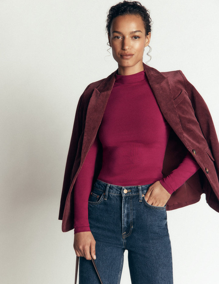 High Neck Jersey Top-Beet Red