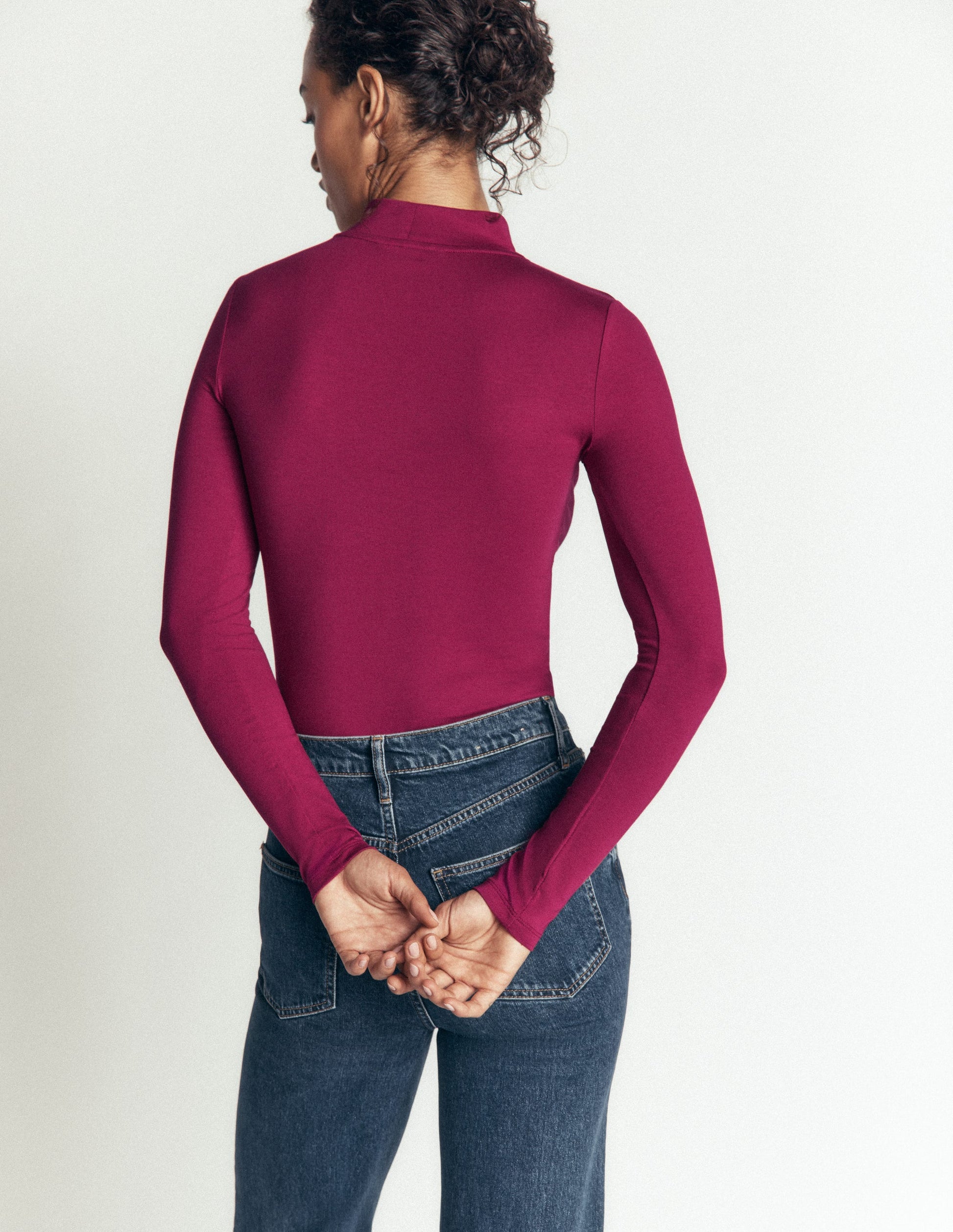 High Neck Long Sleeve-Beet Red-3