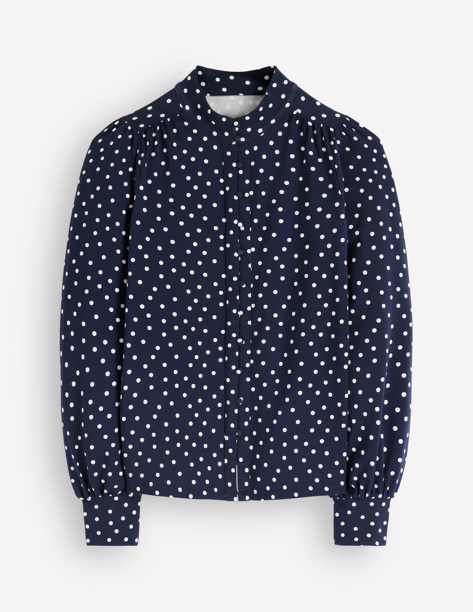 Deep Cuff Half Placket Blouse-Navy Spot - Image 4