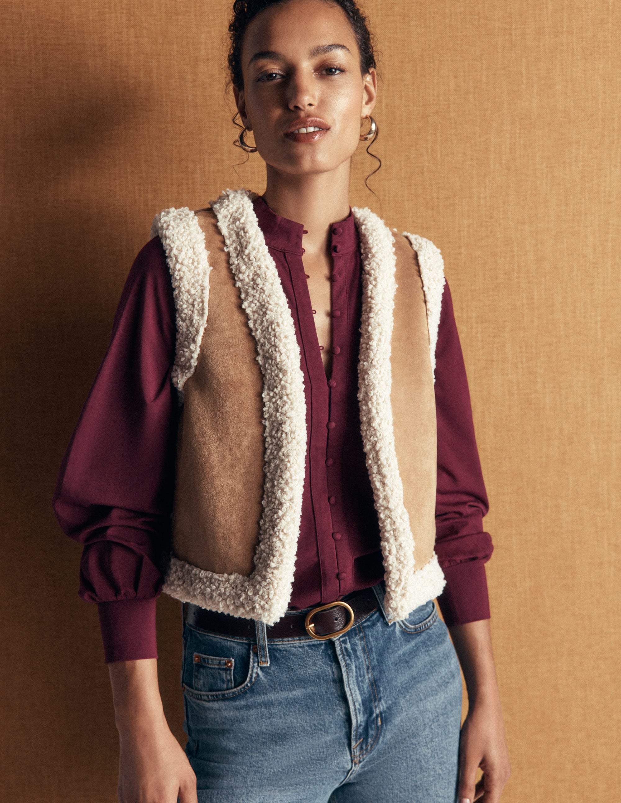 Deep Cuff Half Placket Blouse-Deep Wisteria - Image 1