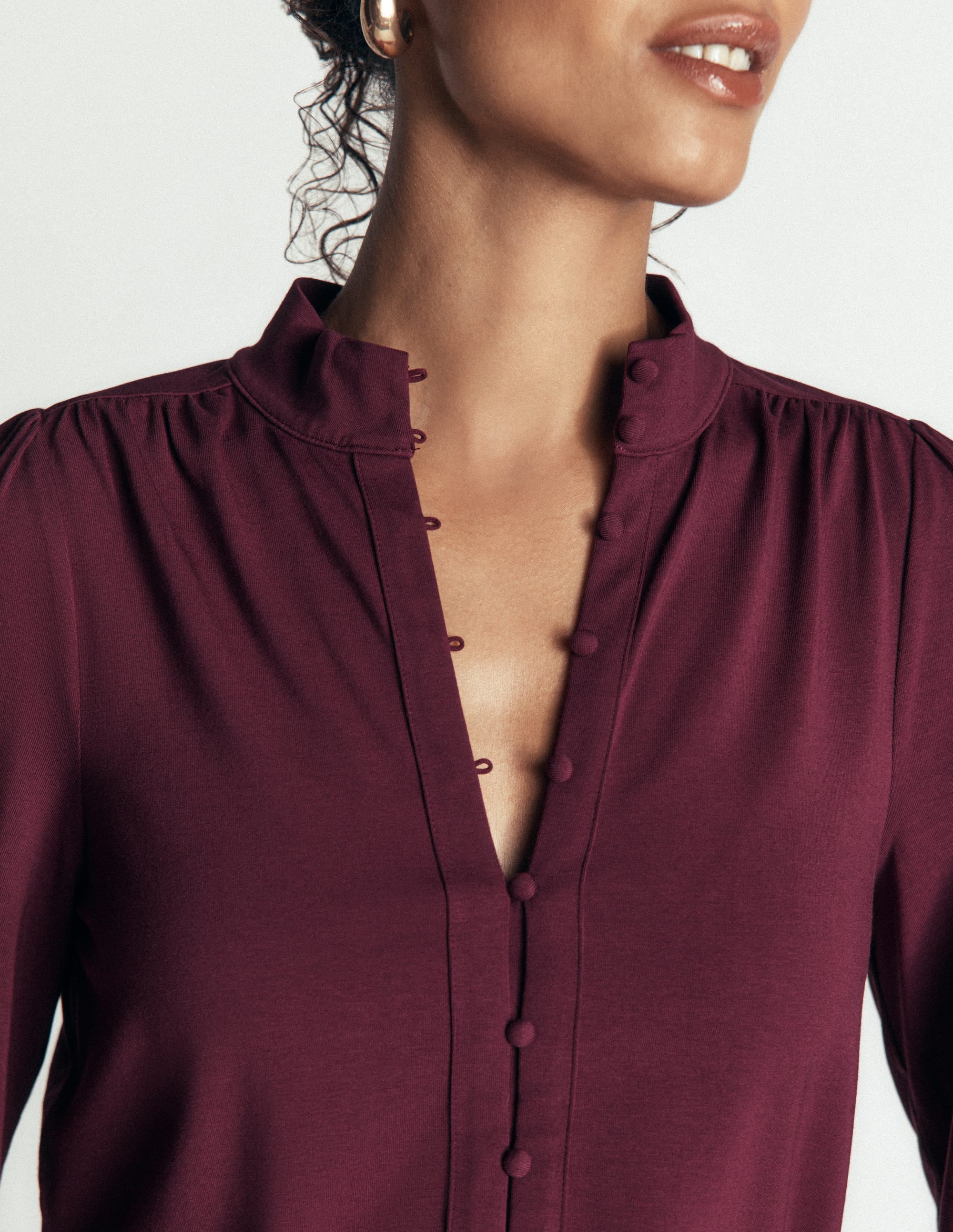 Deep Cuff Half Placket Blouse-Deep Wisteria - Image 2