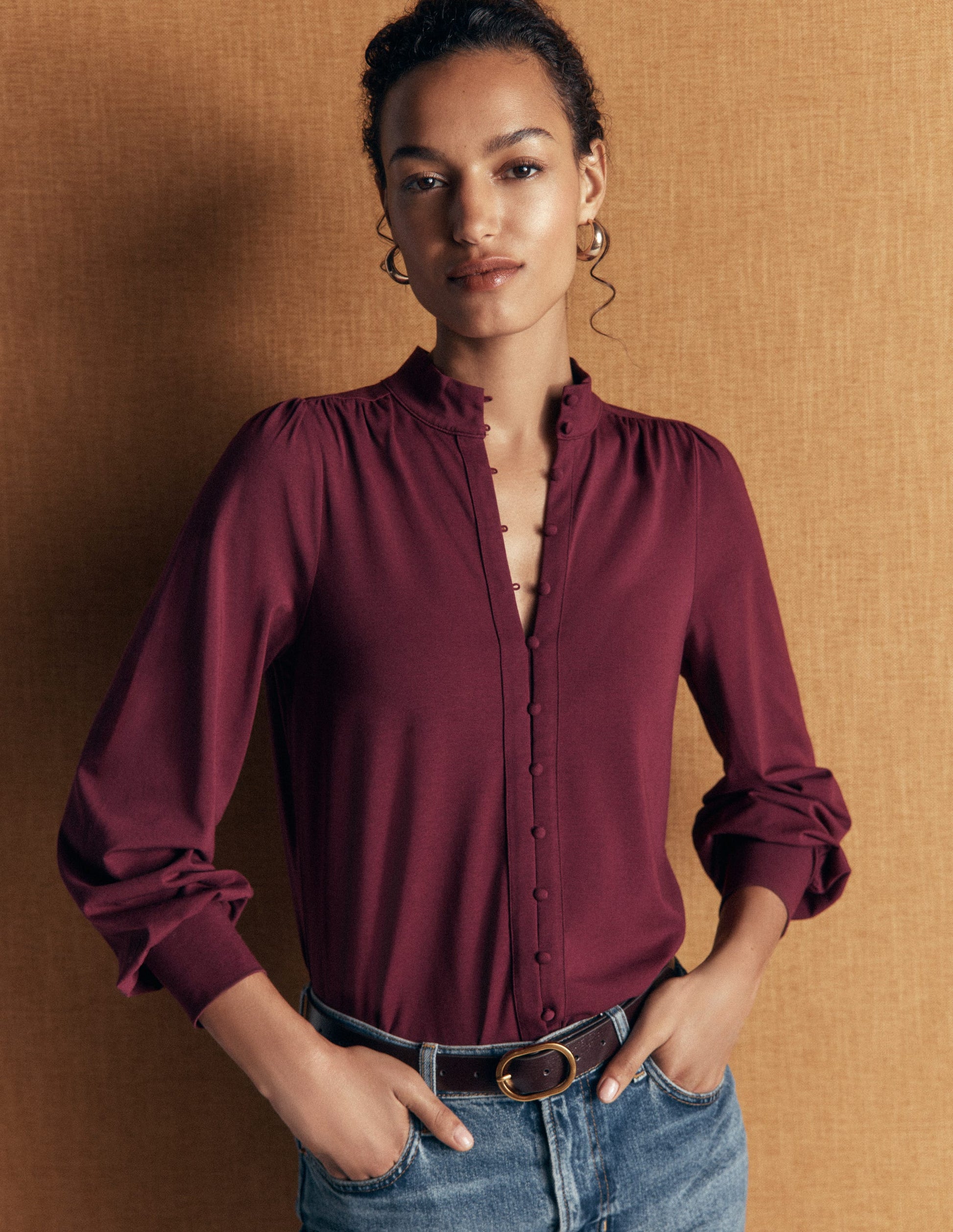 Deep Cuff Half Placket Blouse-Deep Wisteria-5