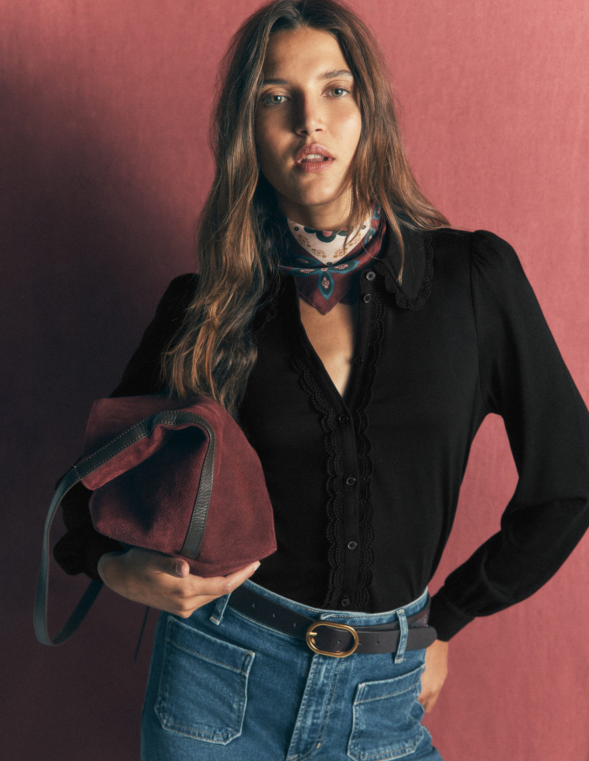 Lace Frill Blouse-Black - Image 1
