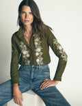 Sienna Frill Cord Shirt-Woodland Green, Embroidered