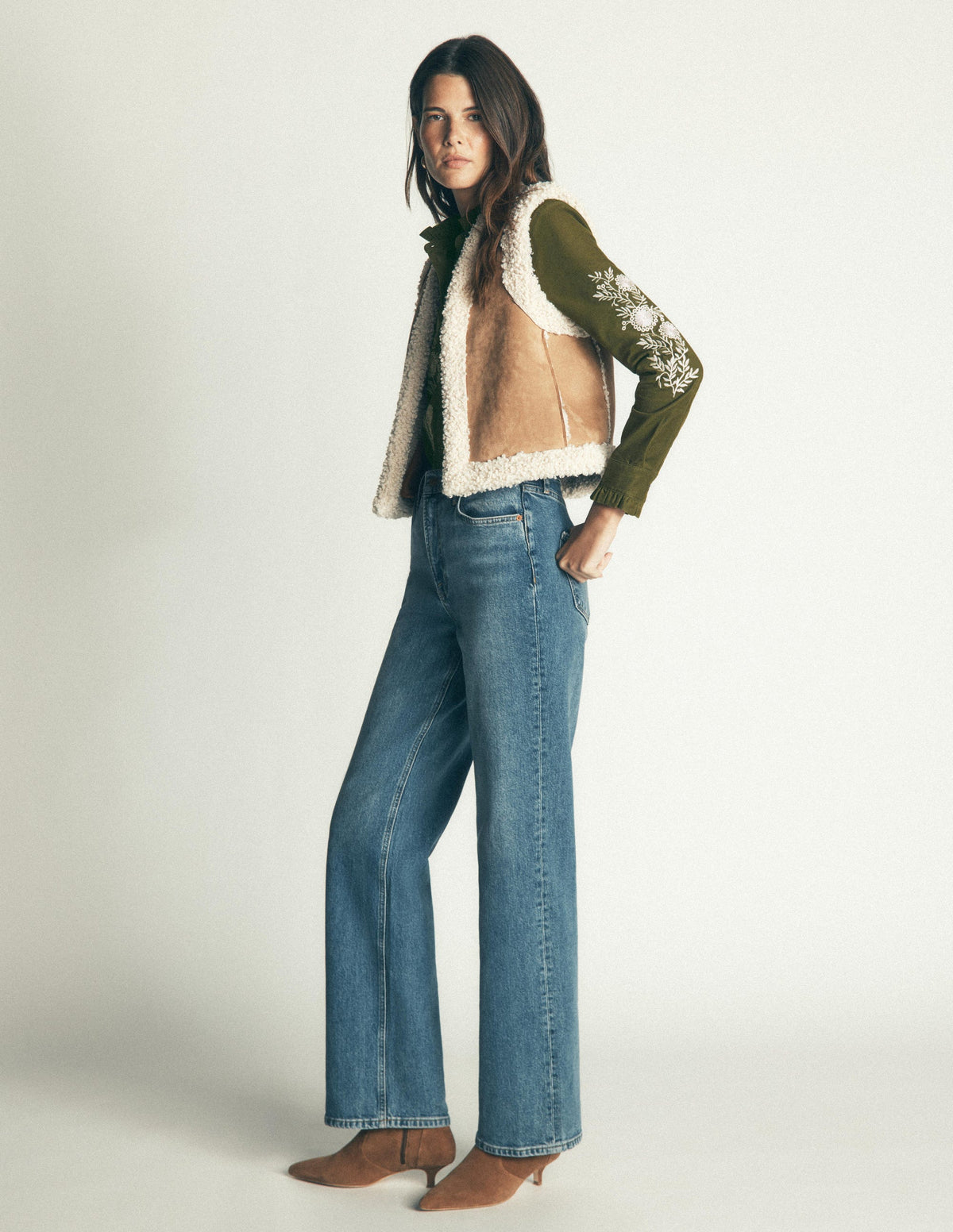 Sienna Frill Cord Shirt-Woodland Green, Embroidered - Image 6