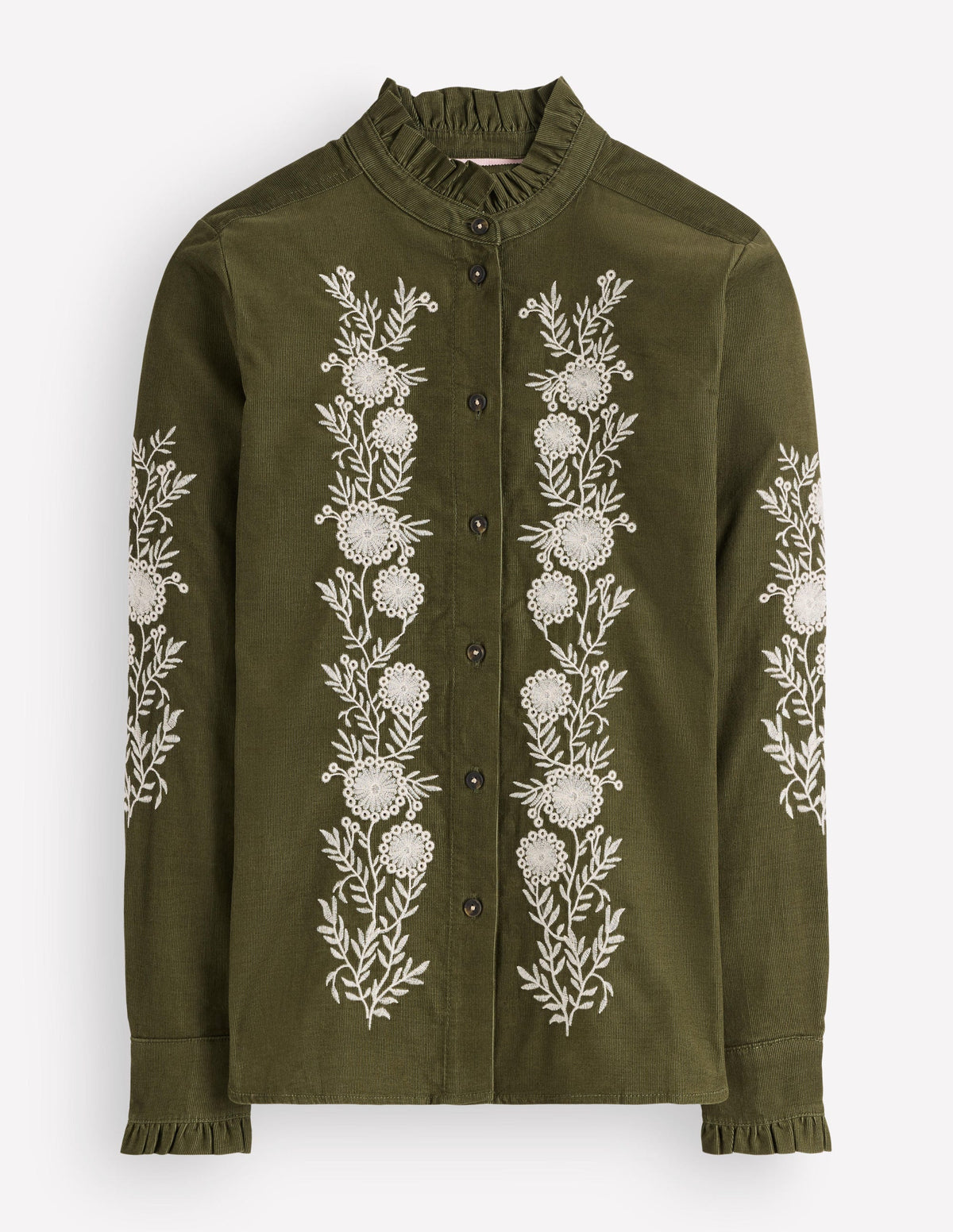 Sienna Frill Cord Shirt-Woodland Green, Embroidered-7
