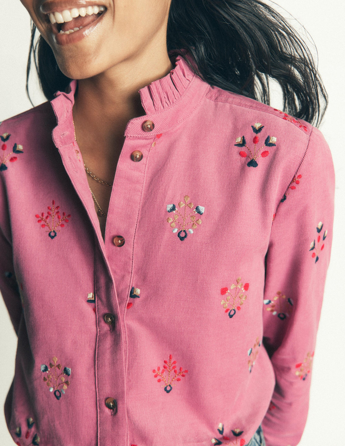 Sienna Frill Cord Shirt-Pink Heather, Embroidered - Image 2