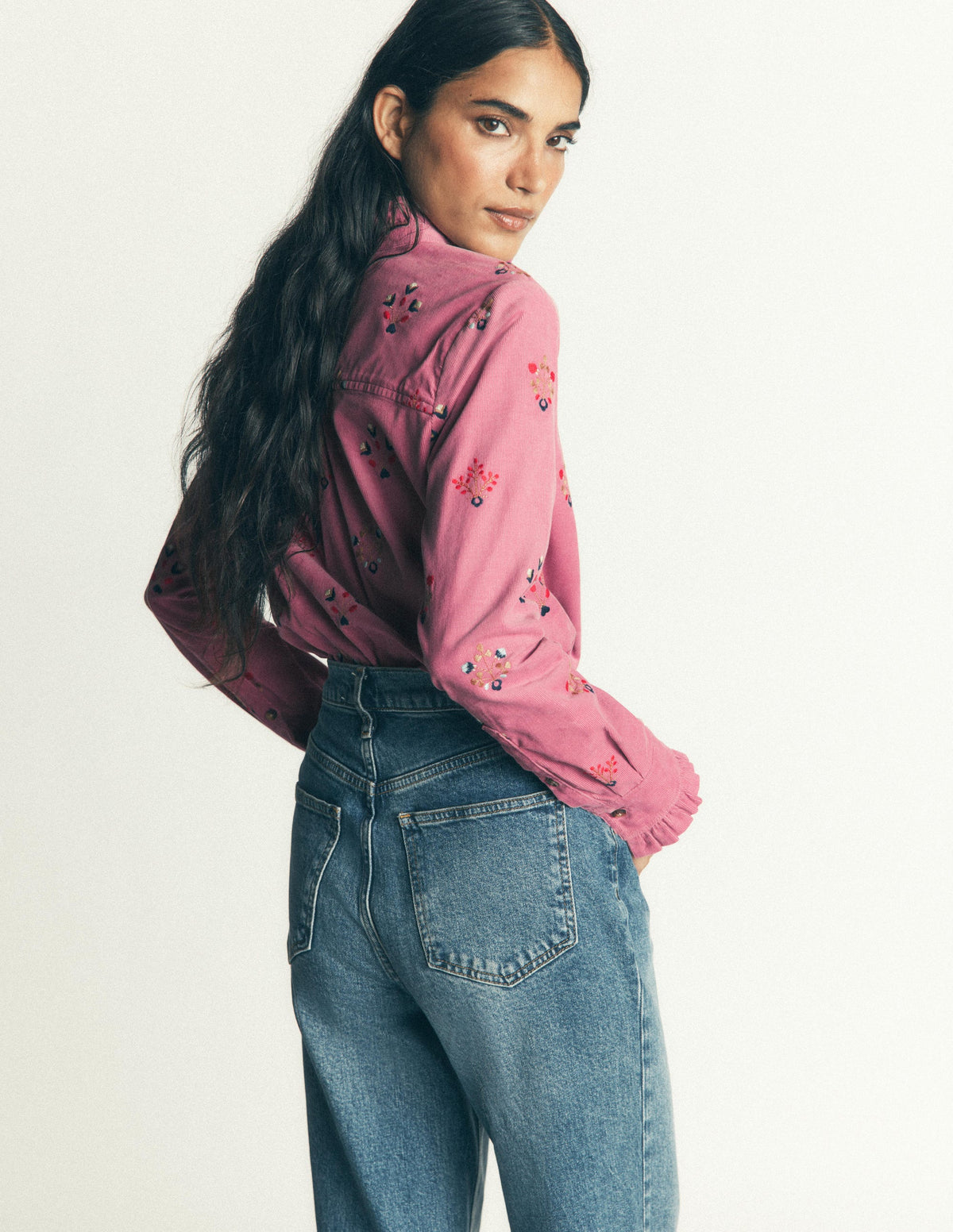 Sienna Frill Cord Shirt-Pink Heather, Embroidered - Image 4