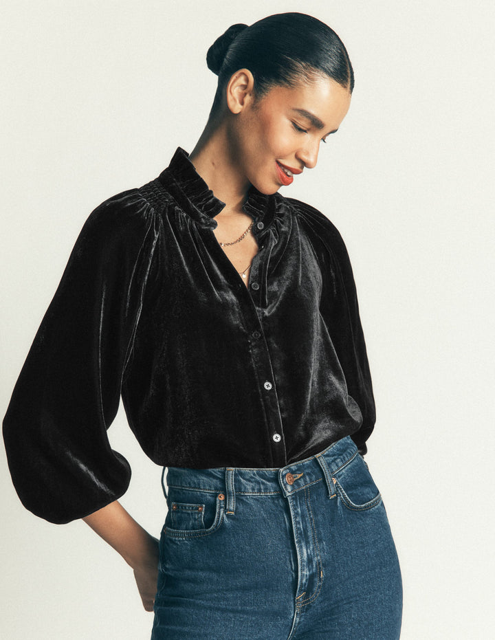 Erica Frill Velvet Top-Teal Ocean