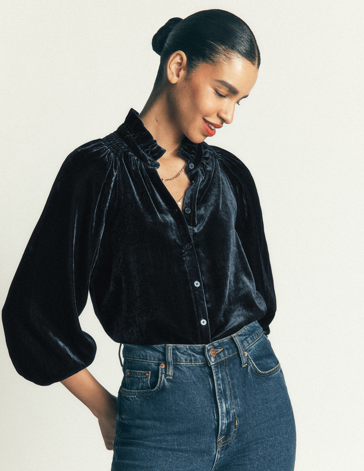 Erica Frill Velvet Top-Teal Ocean