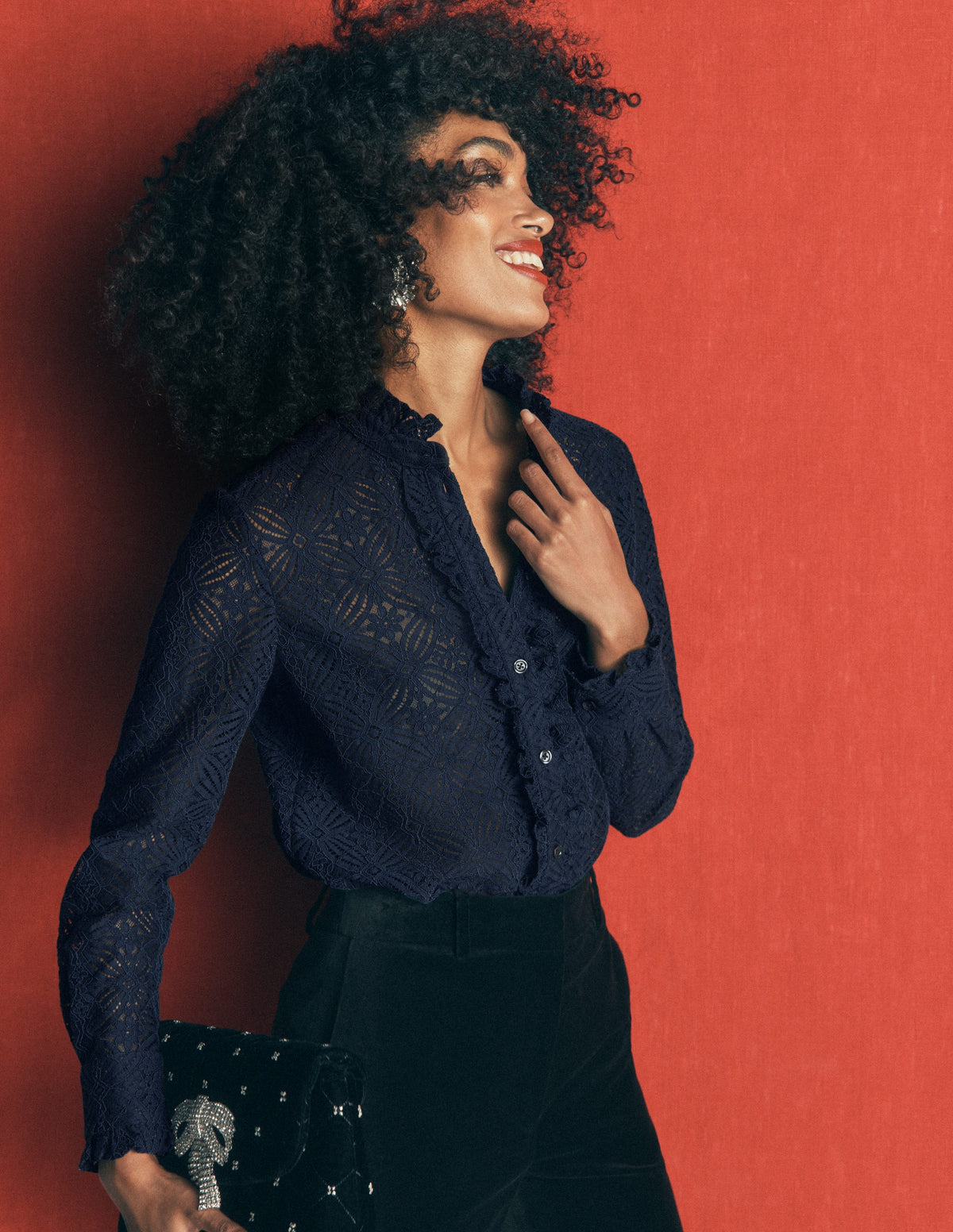 Sienna Frill Lace Shirt-Navy-1