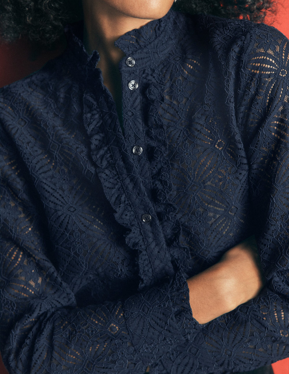 Sienna Frill Lace Shirt-Navy - Image 2