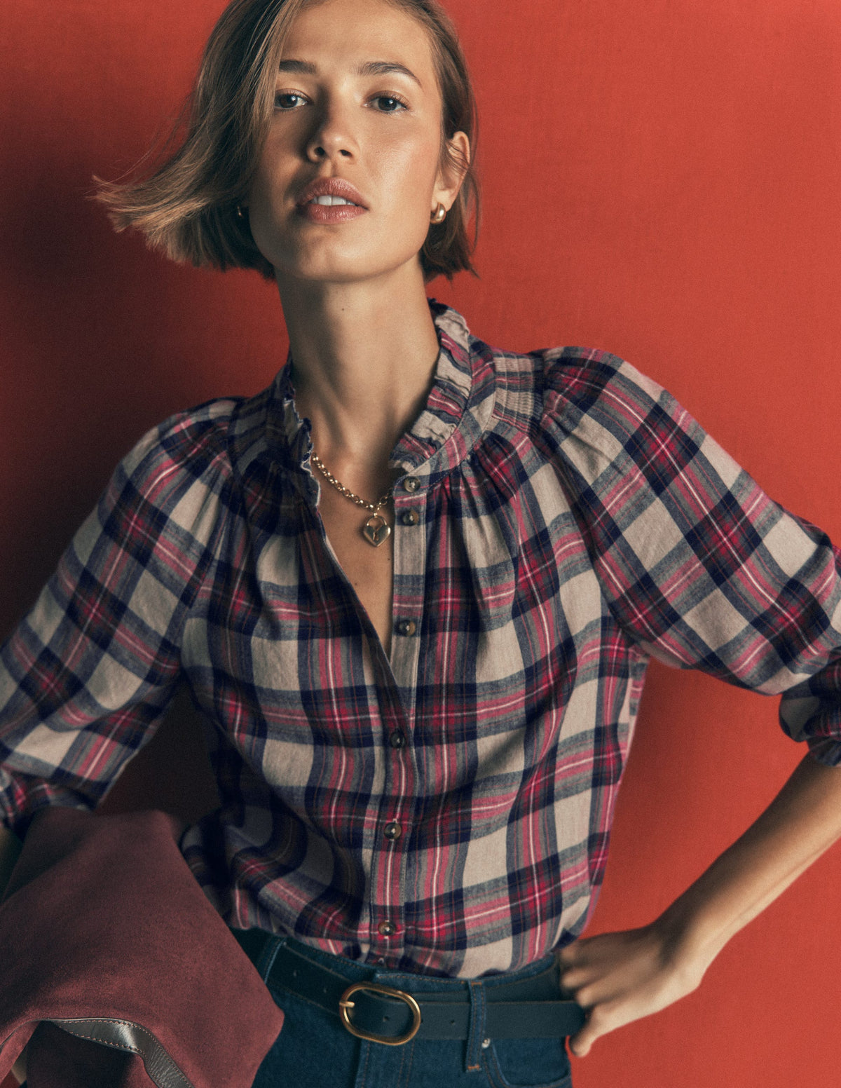 Erica Frill  Check Top-Oatmeal, Navy and Red Check-3