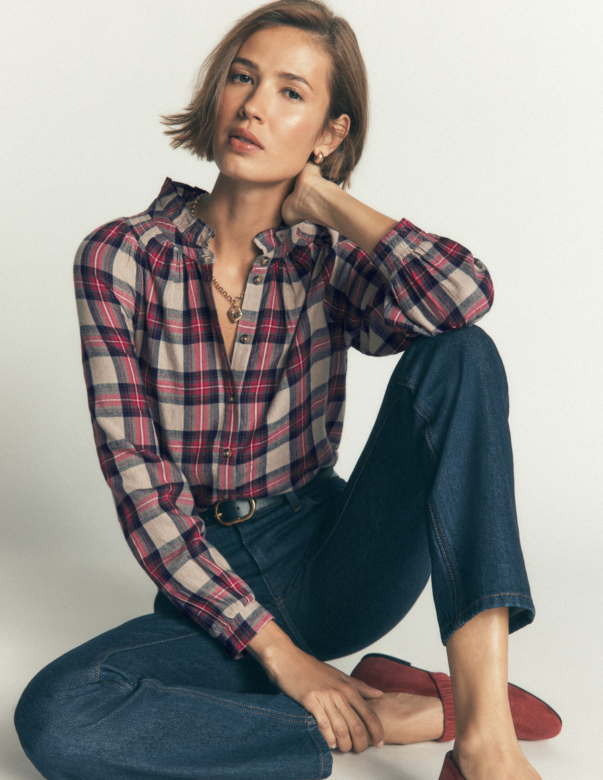 Erica Frill  Check Top-Oatmeal, Navy and Red Check-6