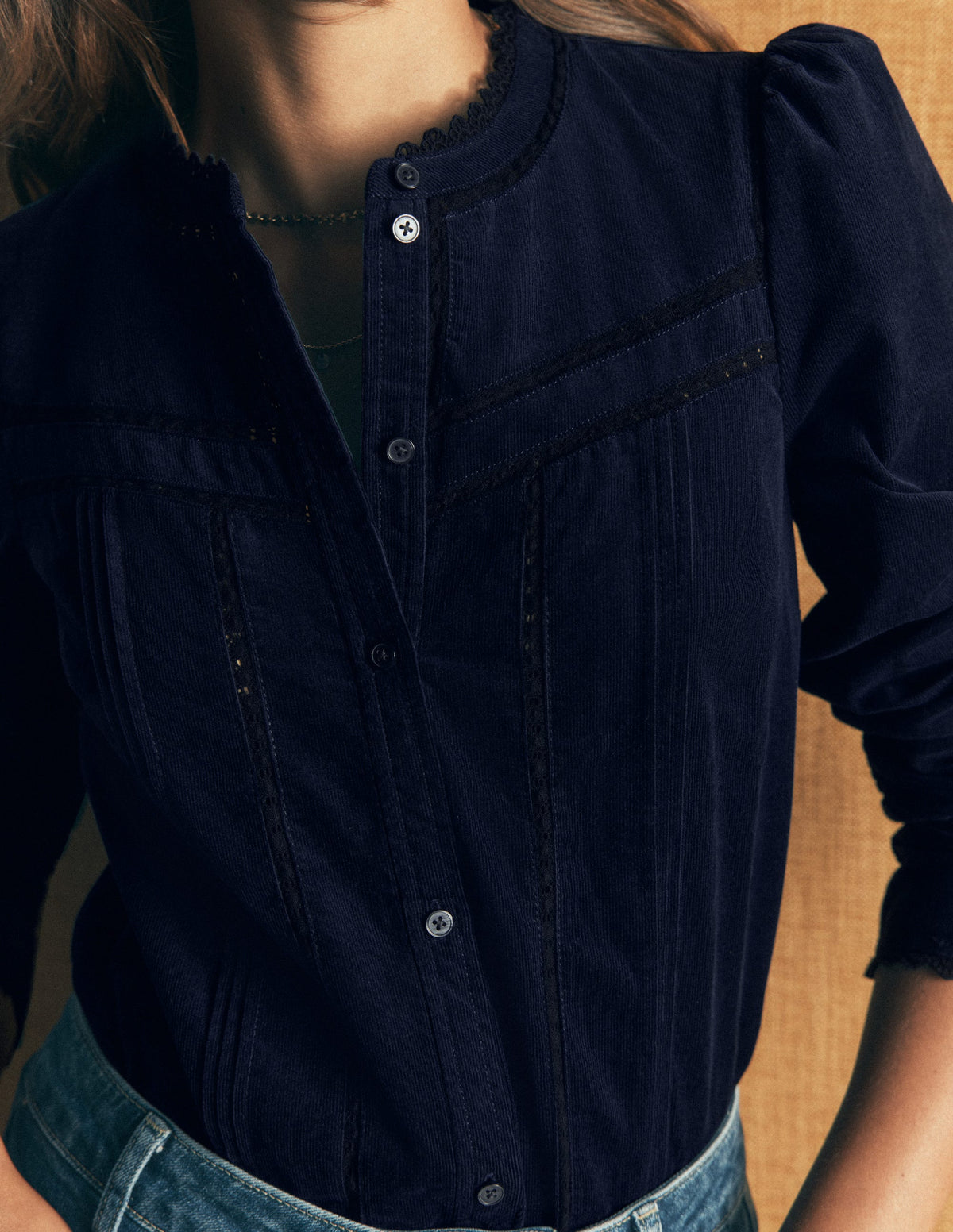 Carmen Lace Trim Cord Top-Navy - Image 2