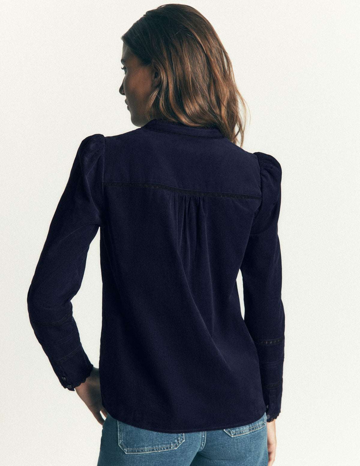 Carmen Lace Trim Cord Top-Navy-3
