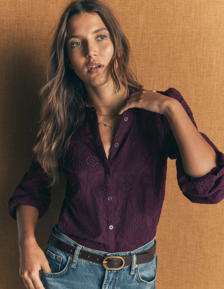 Broderie Cotton Top-Bordeaux