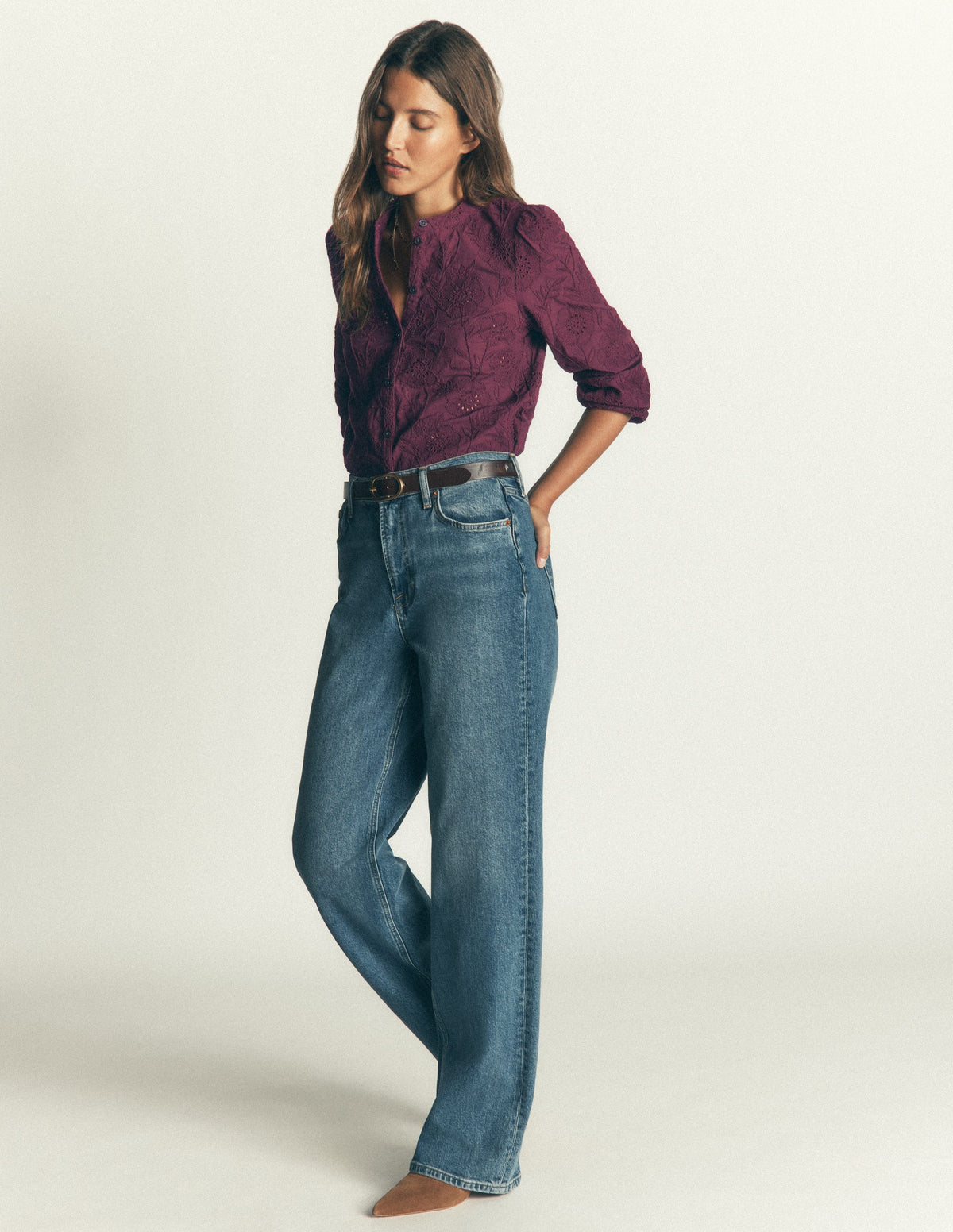 Broderie Cotton Top-Bordeaux - Image 4