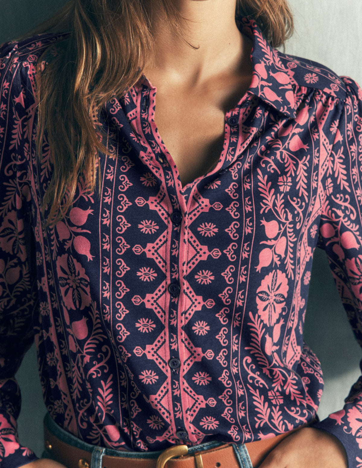 Collared Jersey Shirt-French Navy, Charmed Foliage-2