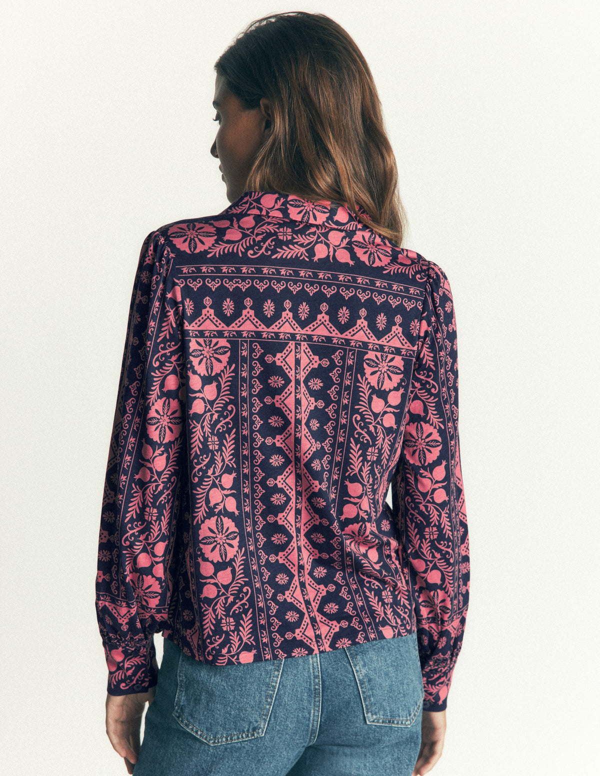Collared Jersey Shirt-French Navy, Charmed Foliage - Image 3
