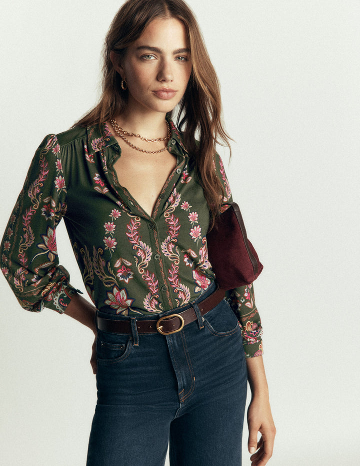 Collared Jersey Shirt-Peacock Paradise