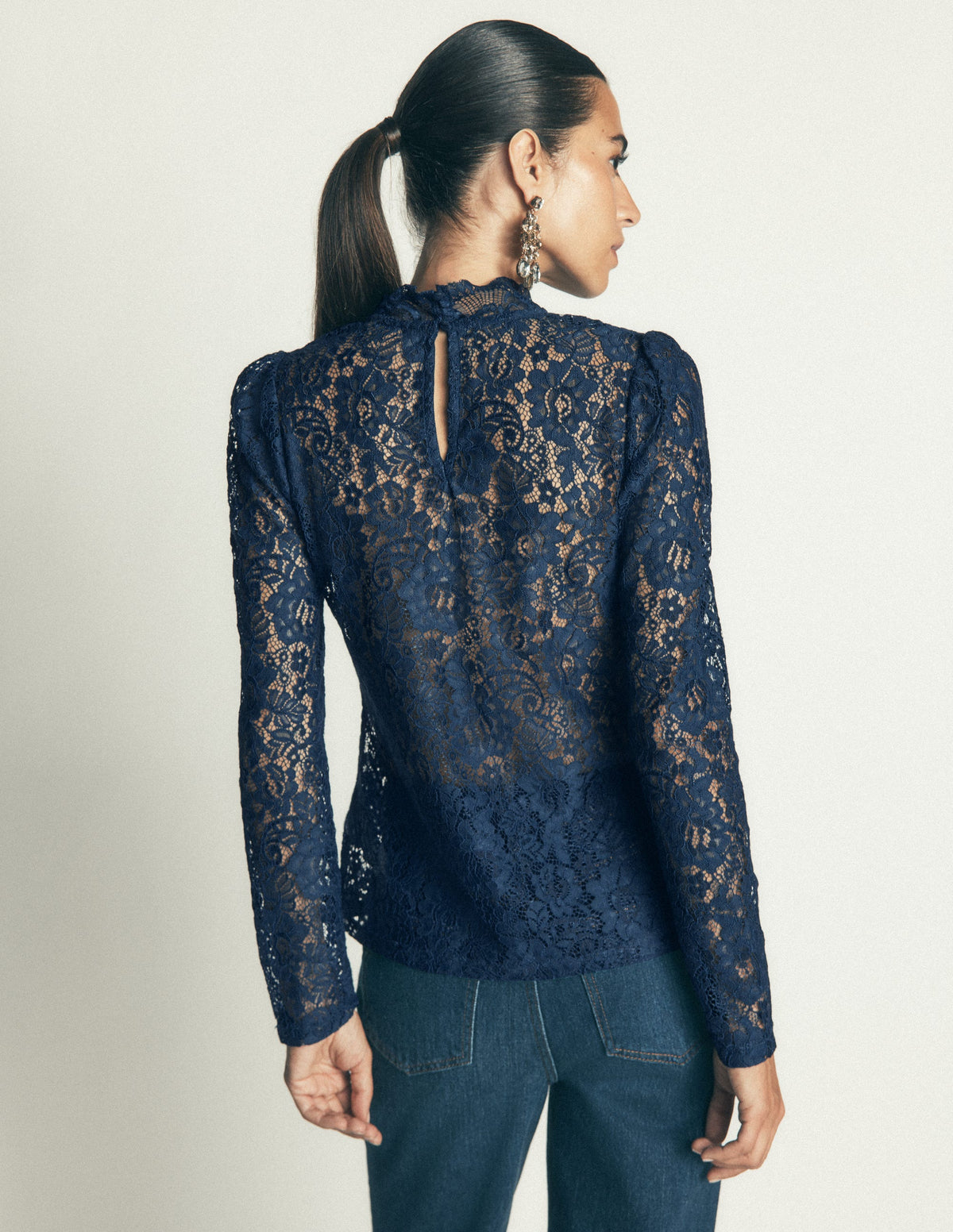 Lace Detail Top-Midnight Ocean-3