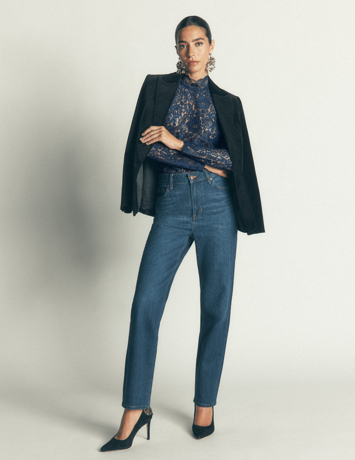 Lace Detail Top-Midnight Ocean - Image 5