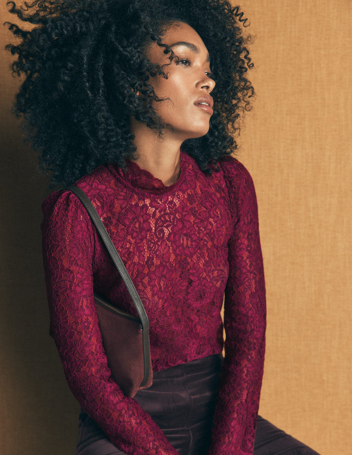 Lace Detail Top-Beetroot Red - Image 1