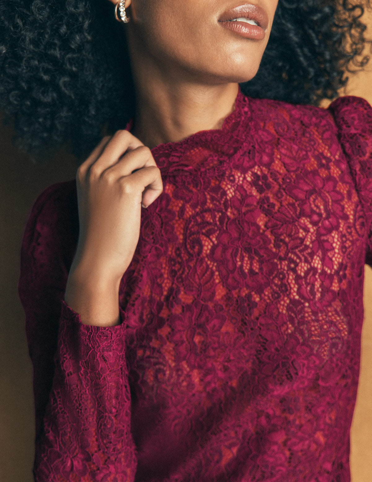 Lace Detail Top-Beetroot Red - Image 2