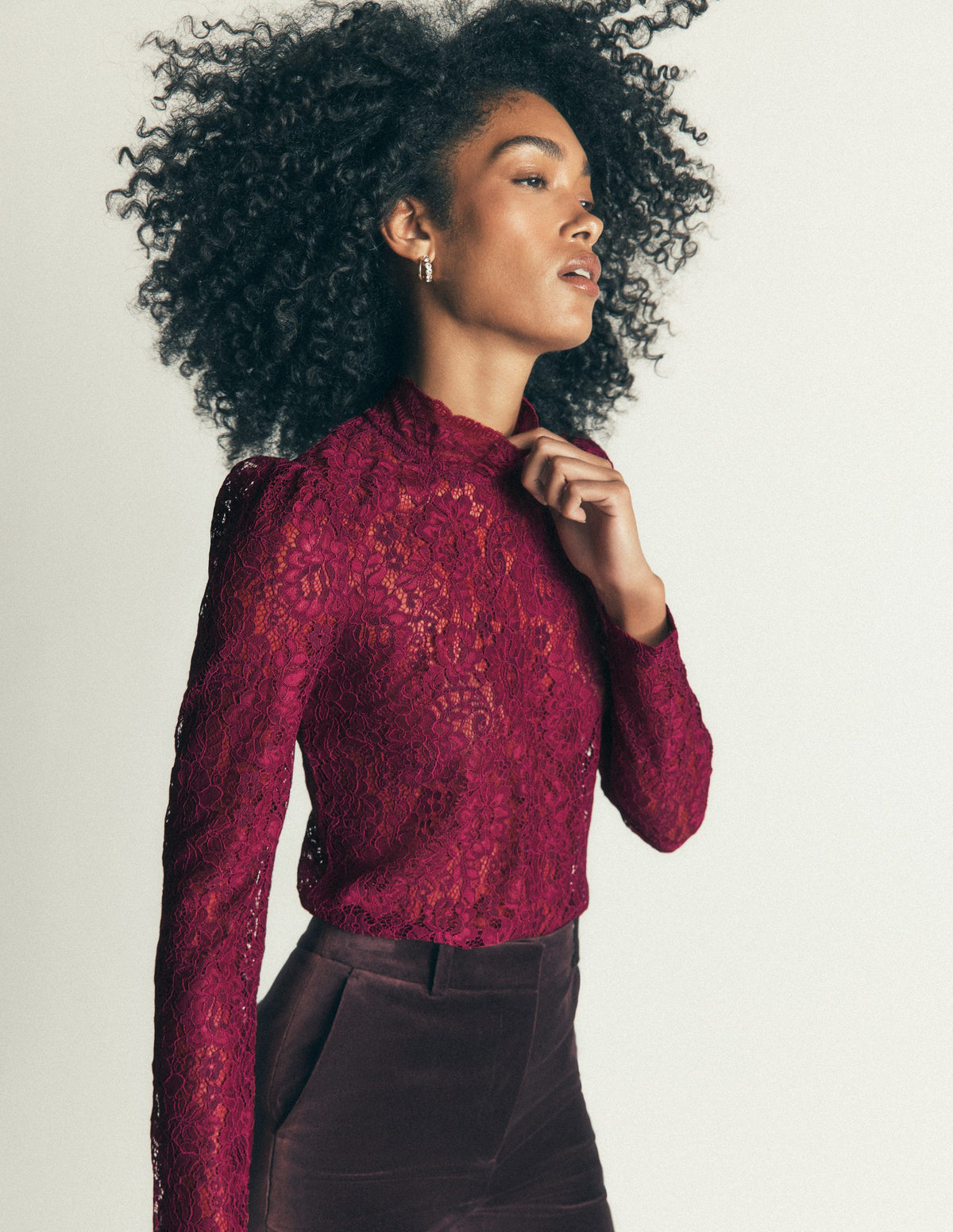 Lace Detail Top-Beetroot Red - Image 5