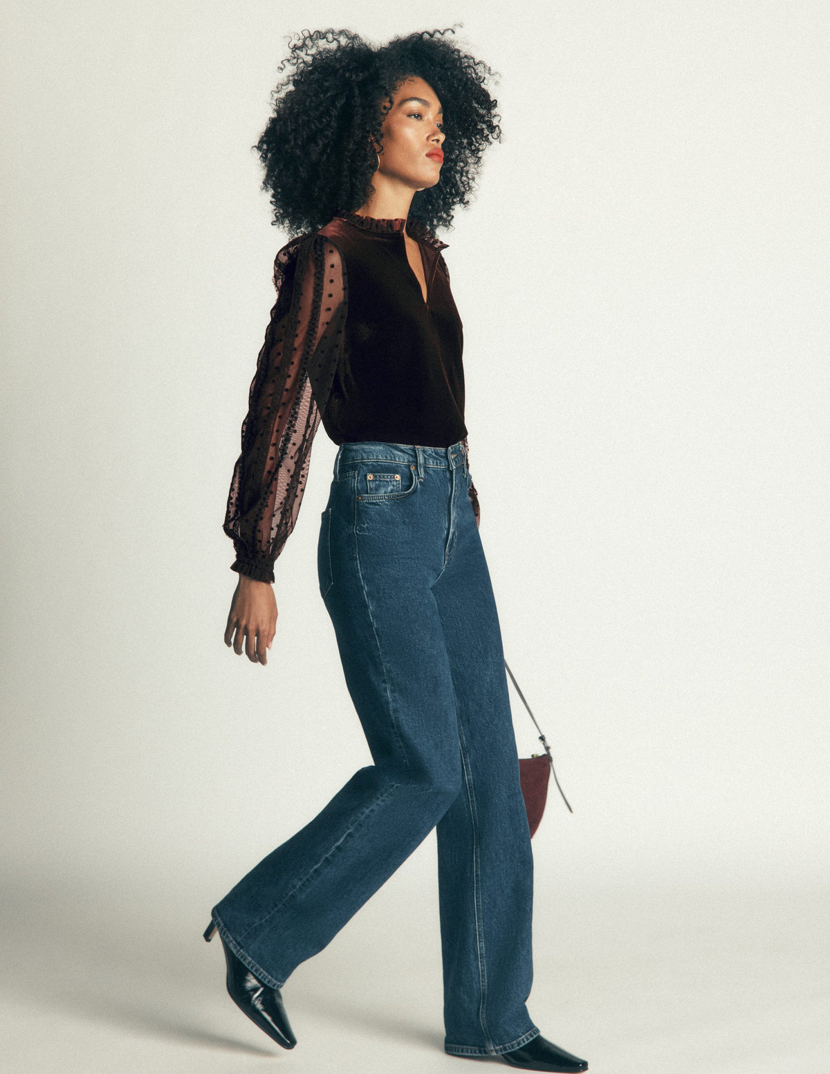 Tulle Mix Velvet Top-Dark Chocolate-4