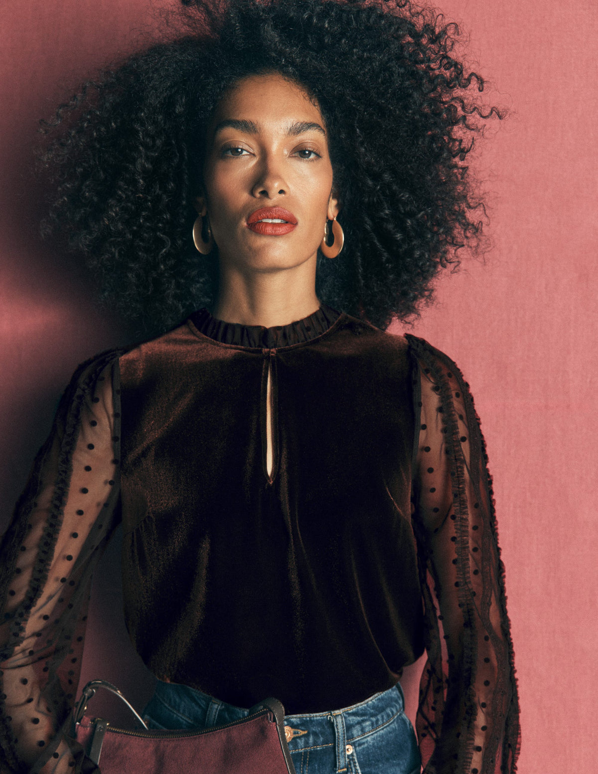 Tulle Mix Velvet Top-Dark Chocolate-5