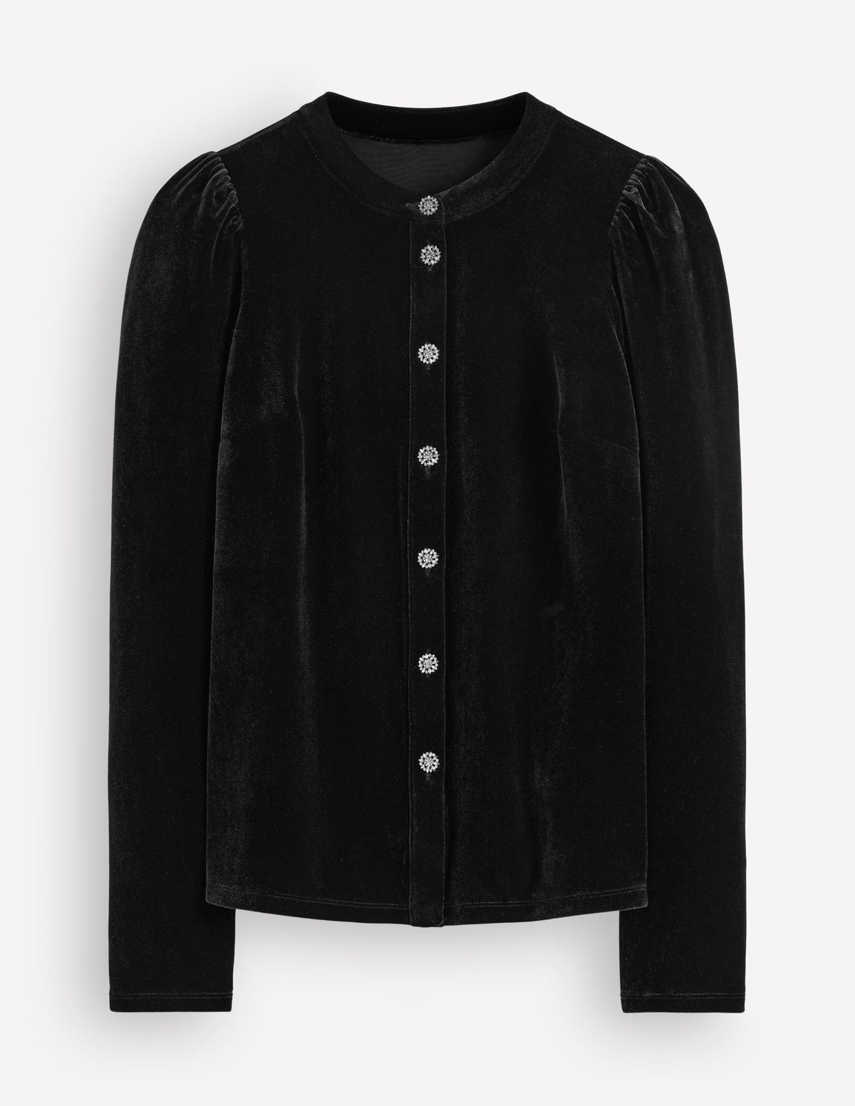 Puff Sleeve Velvet Shirt-Black-5