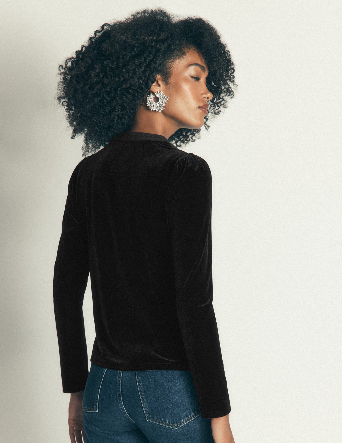 Puff Sleeve Velvet Shirt-Black-3