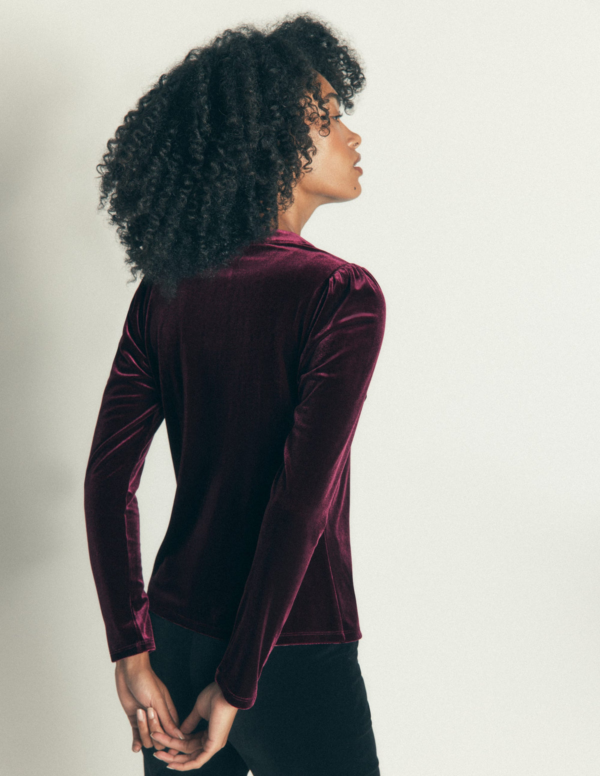 Puff Sleeve Velvet Shirt-Port Royale-3