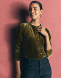 Puff Sleeve Velvet Shirt-Cardamom Seed