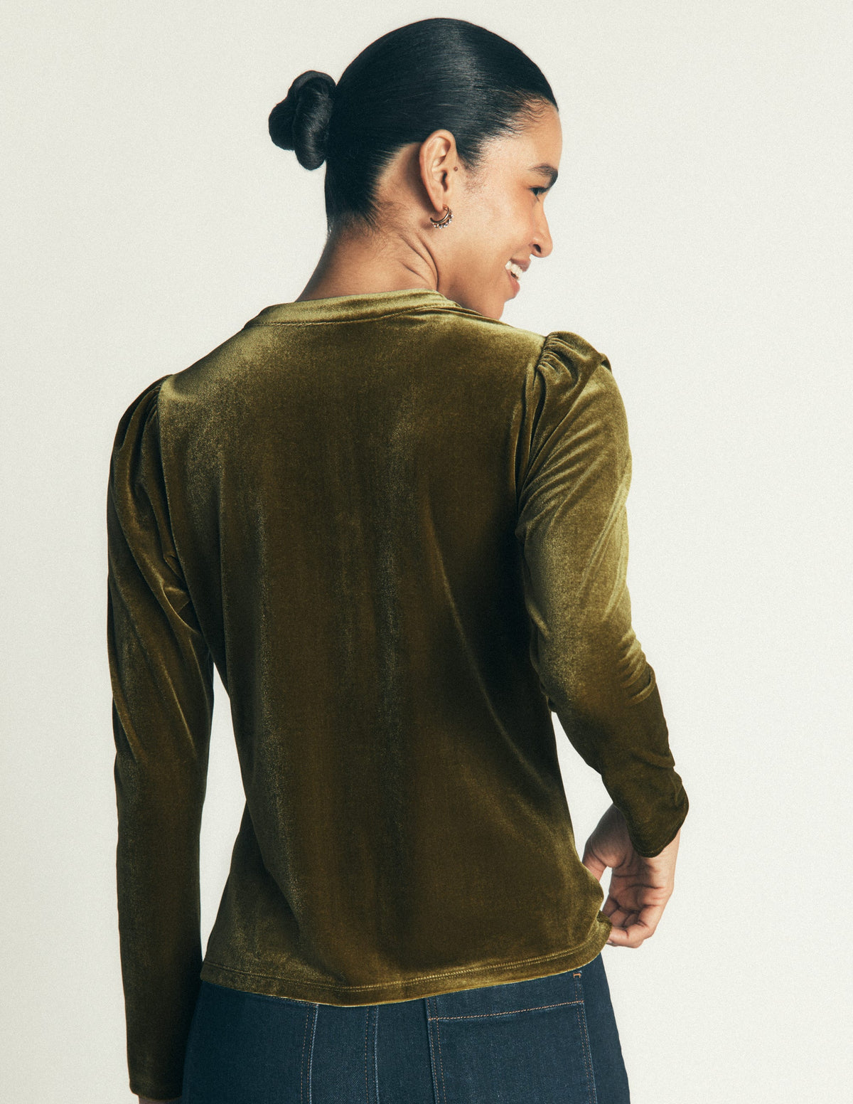 Puff Sleeve Velvet Shirt-Cardamom Seed-3