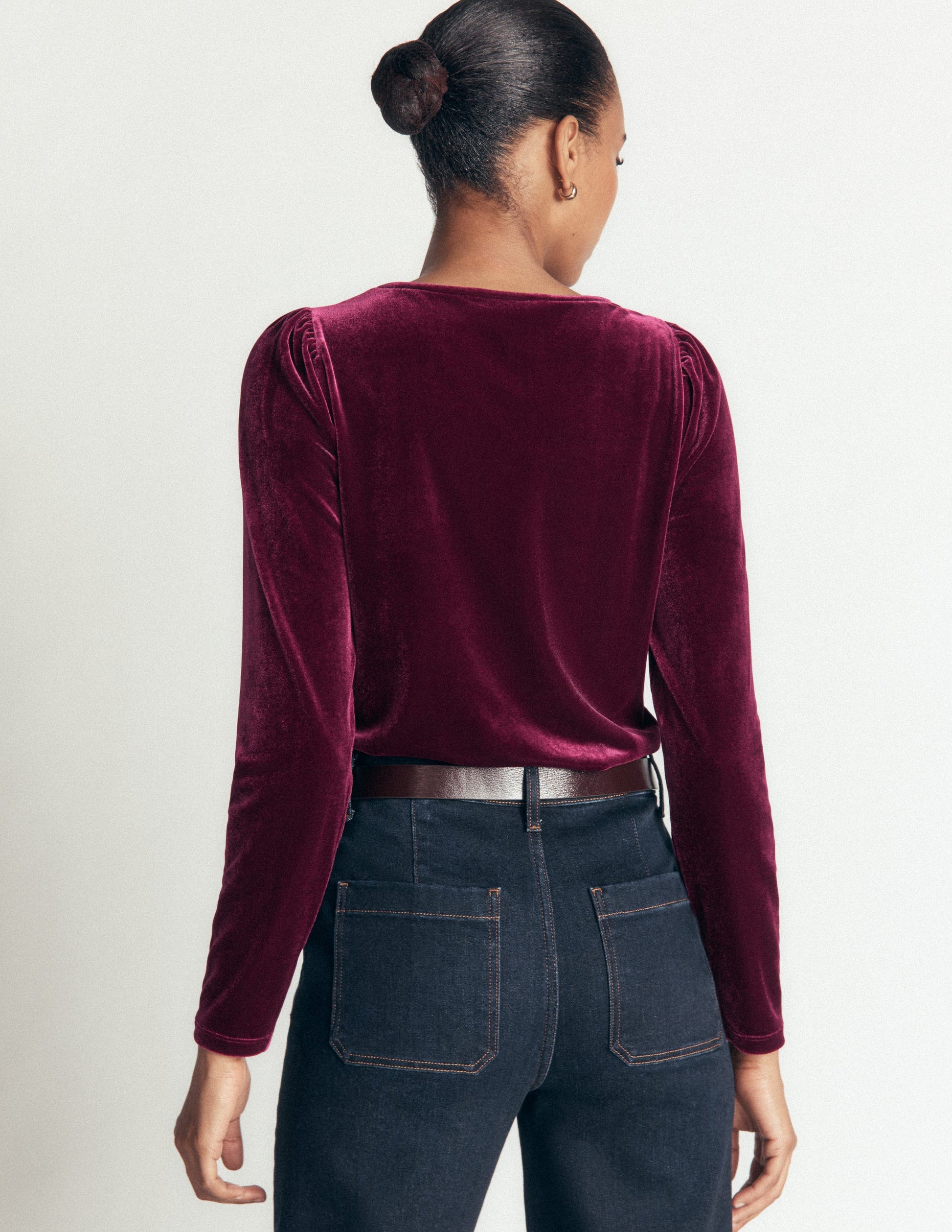 Lace Trim V-Neck Velvet Top-Beetroot Red-3