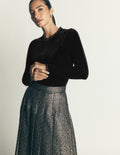 Lace Trim Velvet Top-Black