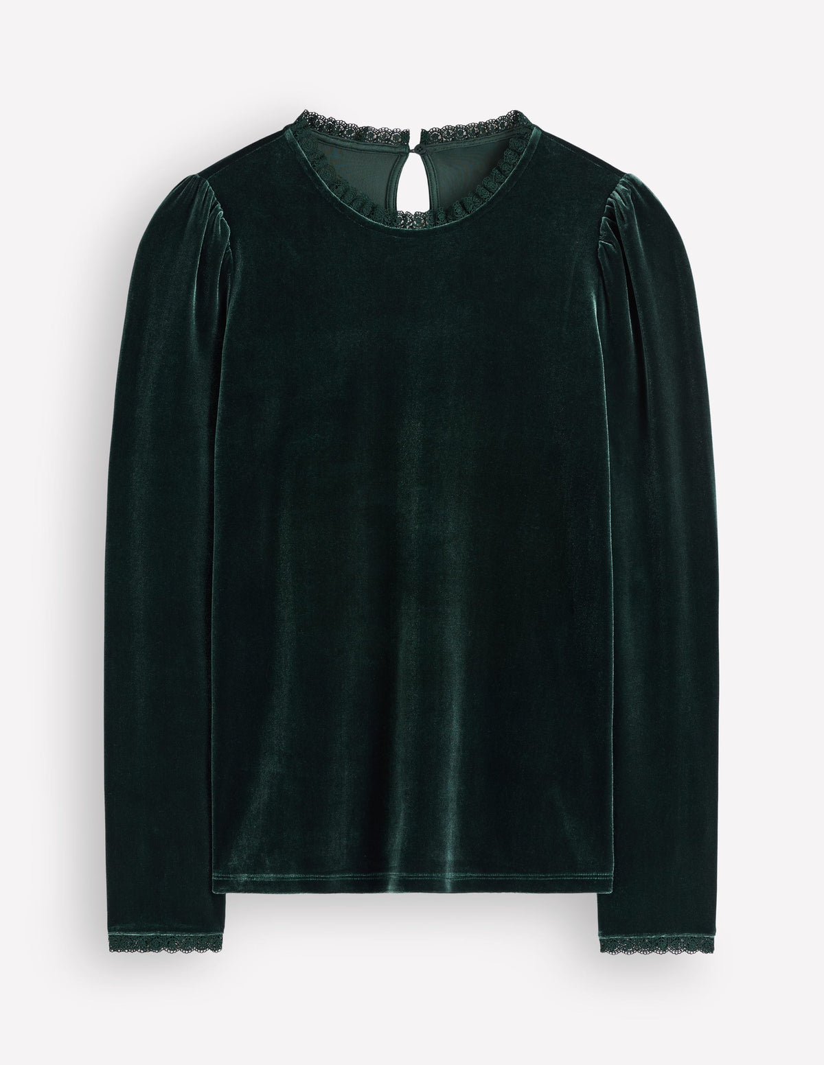 Lace Trim Velvet Top-Midnight Emerald - Image 6