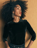 Lace Trim Velvet Top-Midnight Emerald