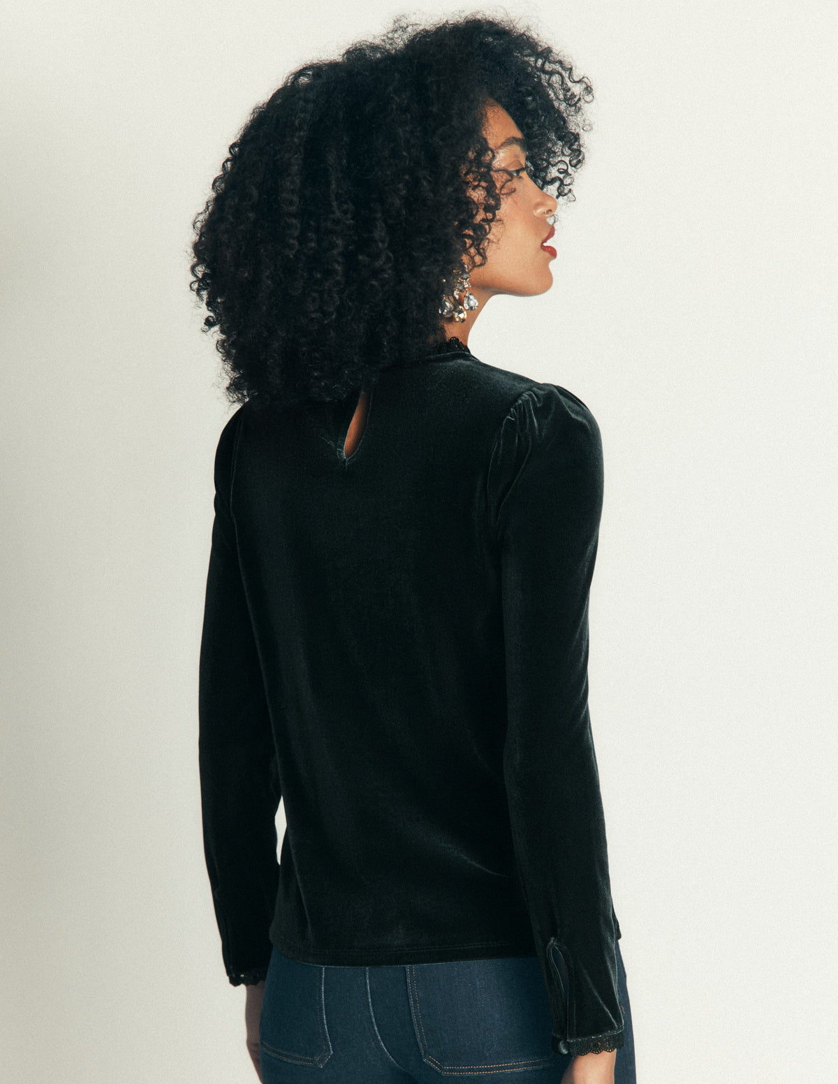 Lace Trim Velvet Top-Midnight Emerald-3