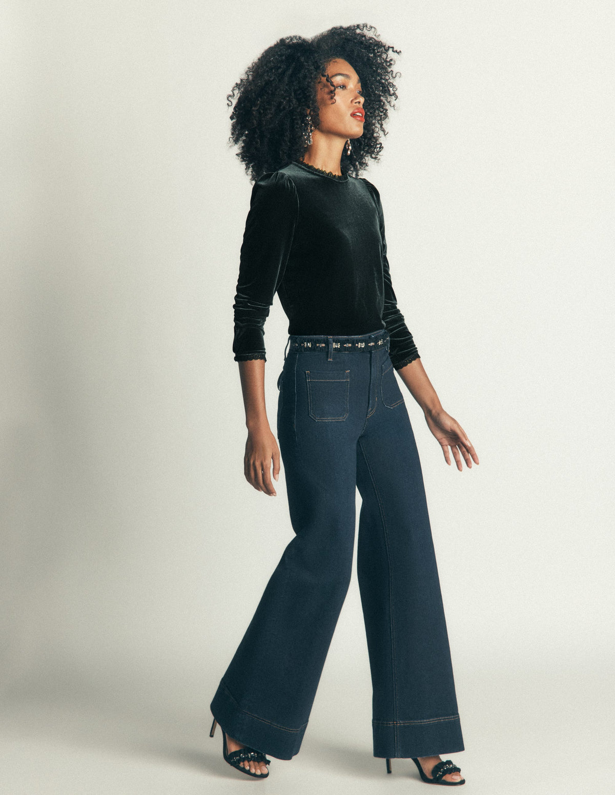Lace Trim Velvet Top-Midnight Emerald-4