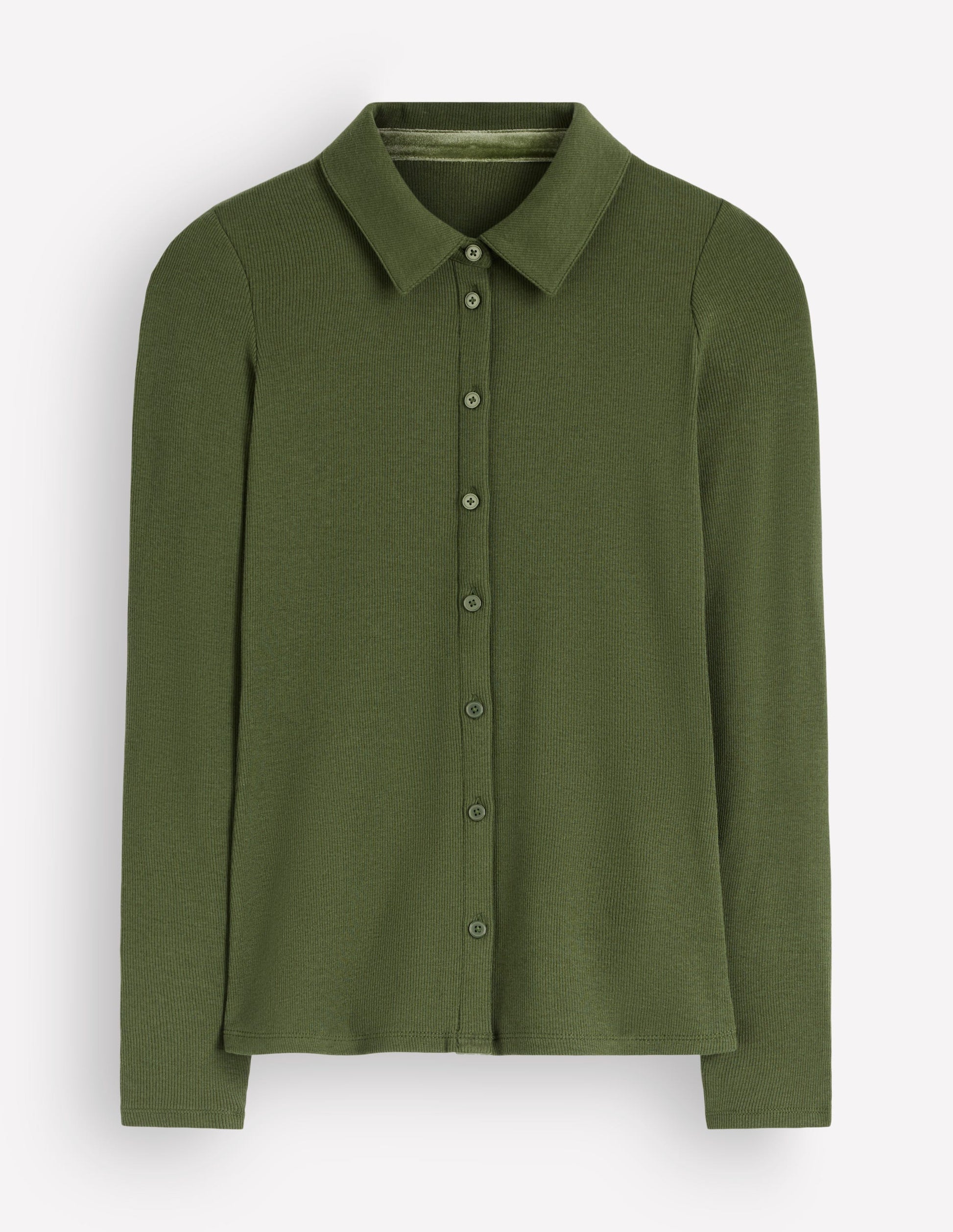 Jersey Velvet Ribbed Shirt-Forest Green-5
