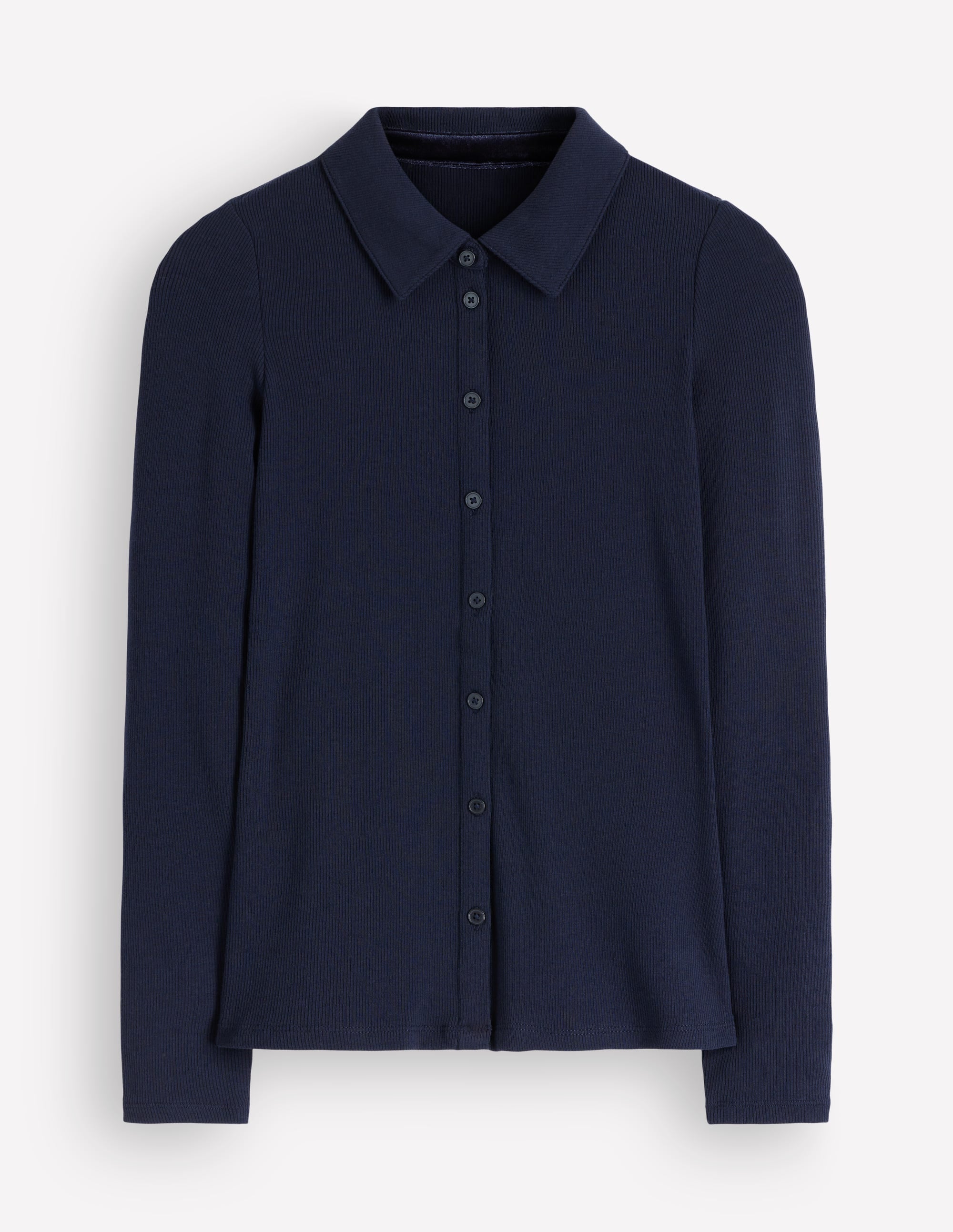 Jersey Velvet Ribbed Shirt-Navy - Image 5