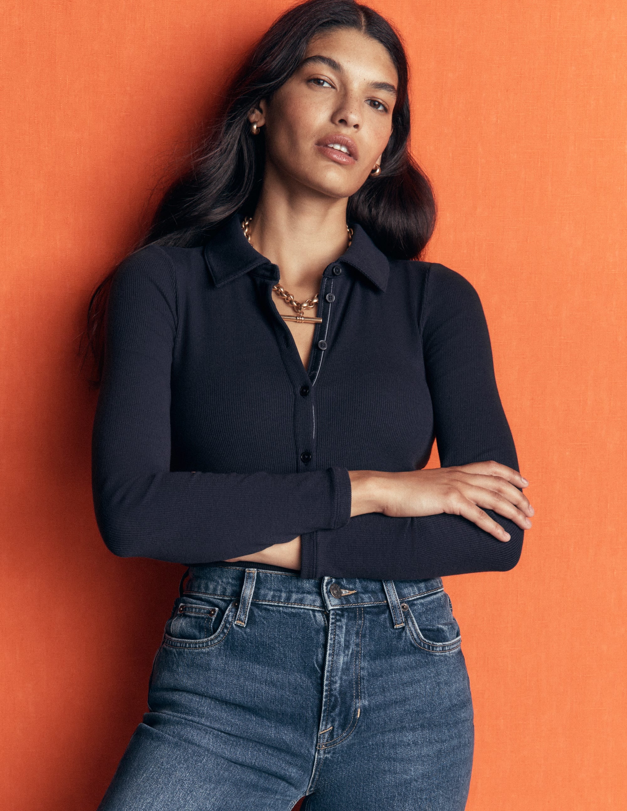 Jersey Velvet Ribbed Shirt-Navy - Image 1