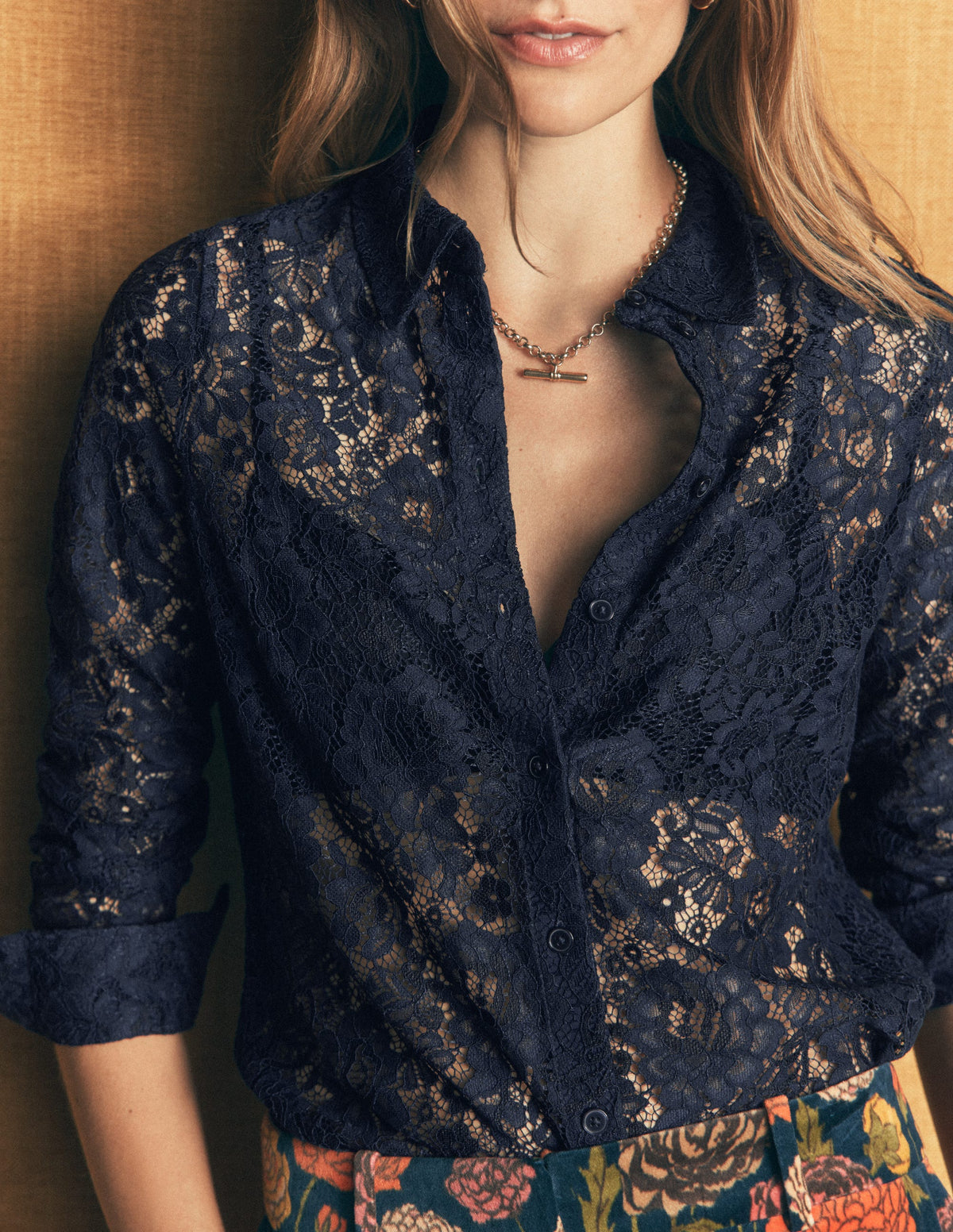 Jersey Lace Shirt-Navy-2
