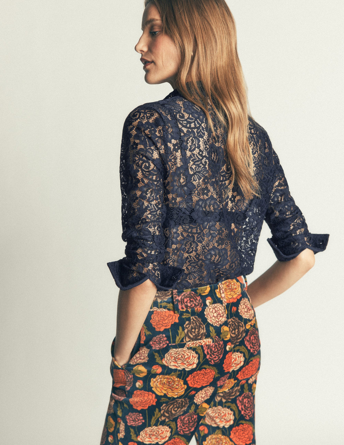 Jersey Lace Shirt-Navy - Image 3