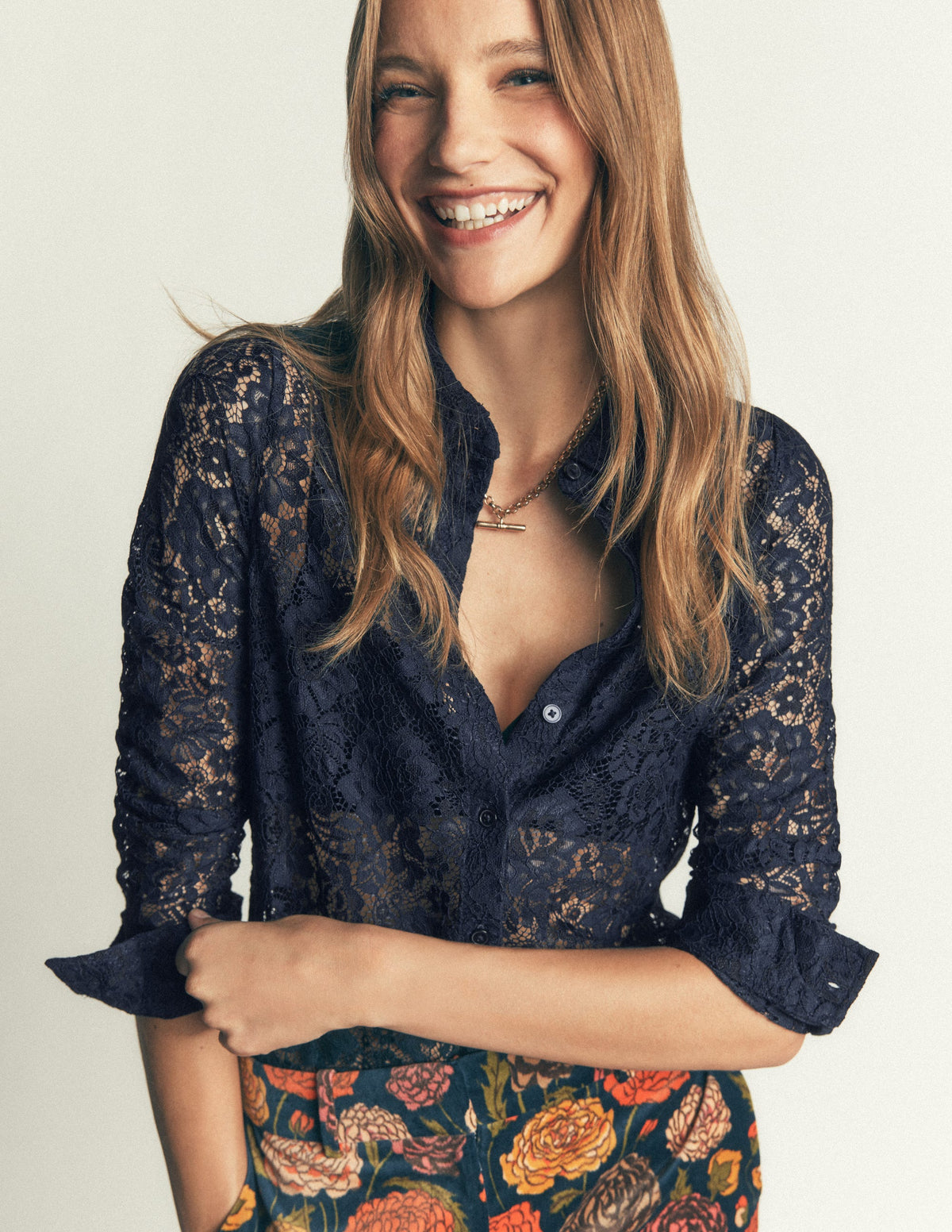 Jersey Lace Shirt-Navy - Image 4